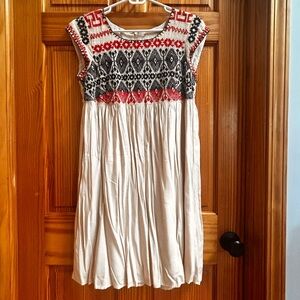 Patterned Midi Dress - Red and Black Embroidery